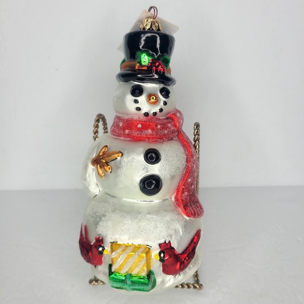 Vtg Christopher Radko COUNTRY GENTLEMAN‎ Snowman Christmas Ornament 8” Cardinals